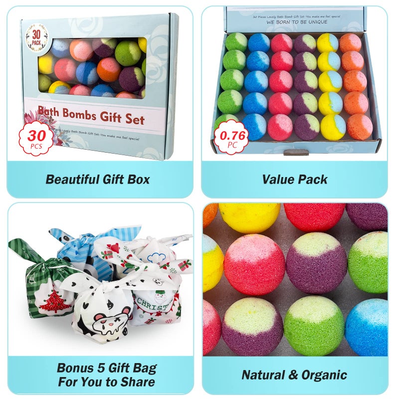 PickMora 30 Pcs Bath Bomb Gift Set, Natural Organic Mini Bath Bombs, Handmade with Rich Fizz - Birthday Gift for Kids/Women/Men, Mother's Day, Ideal Gift for Valentine's Day - Image 2